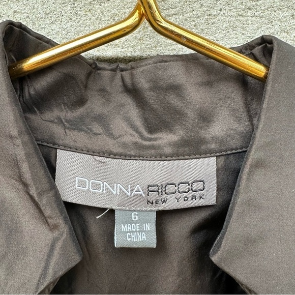 Donna Ricco Cocoa Brown 100% Silk Taffeta Surplice Midi Dress Romantic Cocktail - Picture 7 of 13